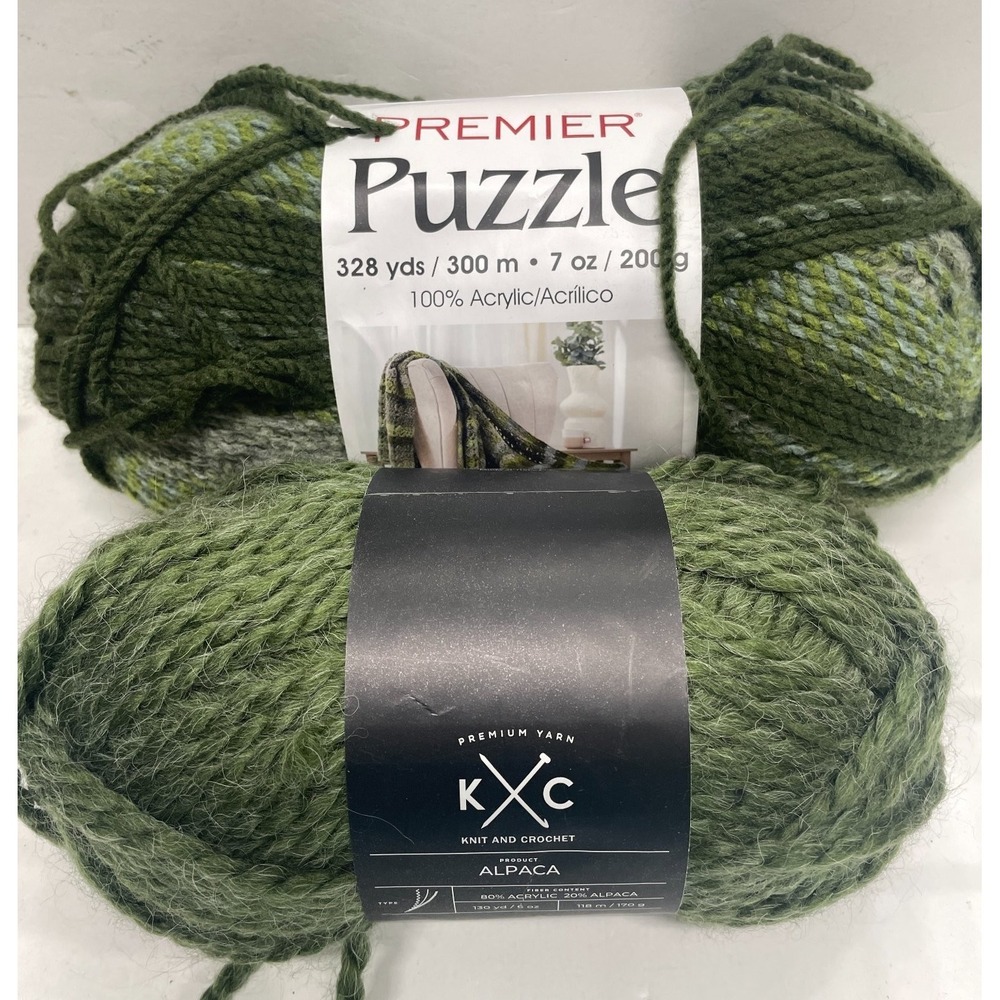 Yarn Lot of 2 Premier Puzzle KXC Alpaca Acrylic Blend Green